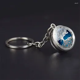 Keychains Lucky Tree Keychain Pendant Creative Glass Ball Double-Sided Time Stone Key Ring Ornament Accessories