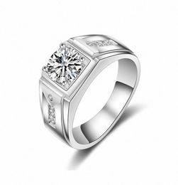 14K White Gold 1Ct Simulation Diamond Ring For Men Vintage CZ Zircon Gemstone Mens Rings Wedding Party Fine Jewelry Gift pvHF4101574