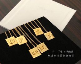 Whole Classic Designer Copper Yellow Gold 26 pcs Letters Alphabets Square Pendant Short Chain Necklace For Women And Men Jewe1384119