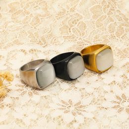 Fashion Square Shape Opal Signet Rings for Women Men Personality 316l Stainless Steel Waterproof Jewellery Items 240125