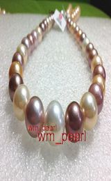 Fine Pearl Jewellery 18quot1214mm REAL south sea Multicolor perfect round pearl necklace 14K gold6033368