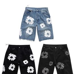 Denim Jeans Shorts Men Designer Women Short Jean for Mens Luxury High Qulity Straight Holes Tight Flower Printing Shortpants Slim Hip Hop Street Black Pants Clothing