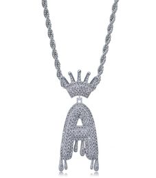 Custom Crown Bail Drip Bubble Initial Letters AZ Chain Necklaces Pendant For Men Women Gold Silver Color Cubic Zircon Hip Hop J3635523