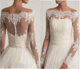 Long Sleeve Wedding Jackets Lace White Bride Wraps Wedding Accessories Bridal Boleros Appliques Wedding Coat Ivory Bridal Jacket6042953