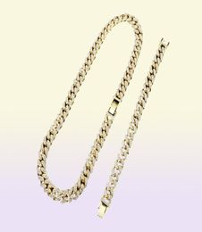 Men Finish Miami Cuban Link Chains Necklace Hip Hop Fashion Jewellery Bling Iced Out Rhinestone 18inch 20inch 24inch Golden Silver f2011630