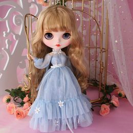 ICY DBS Blyth Doll 16 BJD Blue Princess Flower Dress Anime Clothes 240131