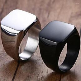 Cluster Rings Men Punk Ring Stainless Steel Simple Style Black Golden Silver Color Square Signet Charm Hiphop Fashion Jewelry Party Gift