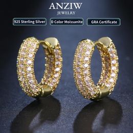 Anziw Micro Paved Full Hoops Earrings Silver 925 Diamond Ear Luxury Jewellery for Women Men Party Wedding Gift 240119