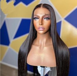 26Inch 180Density Black Colour Long Silky Straight Wig Part Glueless Lace Front wigs Remy Soft With Baby Hair For Women Heat 3926543500344