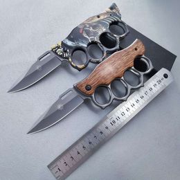 Outdoor Folding Knife Fist Set Finger Tiger Wood Handle Multifunctional Stainless Steel 2RTU