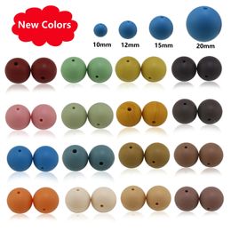 Colours 100PcsLot 15mm Silicone Beads Baby Teething Starry Bule Wine Olive Oatmeal Mustard DIY Round Loose Ball BPA Free 240202