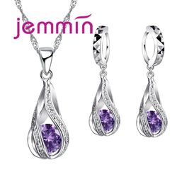 Top Quality 925 Sterling Silver Wedding Party Jewellery Sets Multiple Colour Crystals Pendant Necklace Earrings1721126