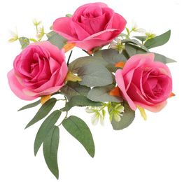 Candle Holders Rose Candlestick Garland Stand Spring Flower Wreaths Rings Plastic Artificial Leaf