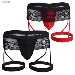 Briefs Panties Mens Underwear Bandage Design Lace Thong Enhance Pouch Bikini Briefs Pants Seamless Mlae Lingerie Temptation Erotic Male YQ240218