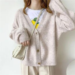 Women's Knits 2024 Autumn Winter Women Sweater Cardigans Oversize V Neck Knit Girls Outwear Korean Chic Tops Suete Mujer Poncho