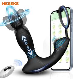 HESEKS Male Thrusting Prostate Massager Wireless Remote Control Anal Plug Dildo Butt Telescopic Cock Ring Sex Toys for Men 240202