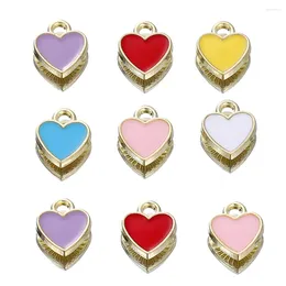 Charms 50pcs/lot 6 Colour Alloy Metal Drop Oil Small Heart KC Gold Pendant For DIY Bracelet Necklace Jewellery Making