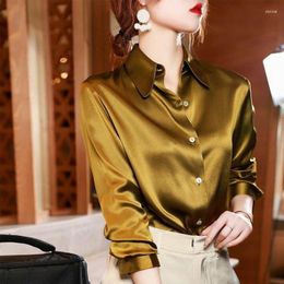 Women's Blouses Brand Quality Luxury Women Shirt Elegant Office Button Up Long Sleeve Shirts Momi Silk Crepe Satin Business Ladies Top