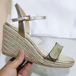 With Box Designer Espadrille Wedge High Heel Platform Sandals Leather Women Heels Adjustable Ankle Strap Sandal Summer Party Wedding Shoes 291