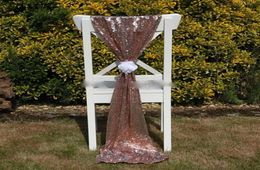 Cheap Rose Gold Sequin Chair Sashes Fomal Wedding Party Decor Dazzling Chair Bows Chair Covers 15050cm Size6956600