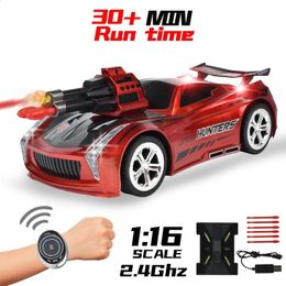 RC Car Smart Shelling Sound 2.4GHz Watch Control Car 1 16 With LED Light 3 Mode Bounce Voice Control Children Toy Gift 240130