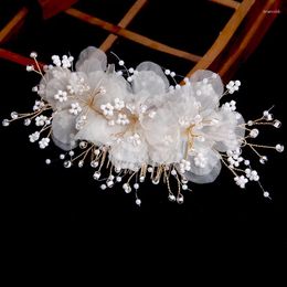 Hair Clips Women's Fashion Handmade Rhinestone Comb Pearl Flower Bridal Headdress Accessories Jewellery Gift
