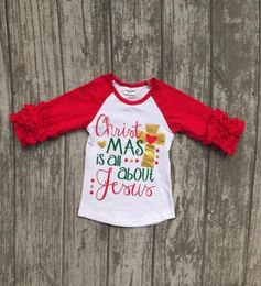 New Baby Girls Christmas Raglan Sleeves Tshirt Toddler Kids Red and Dot Ruffle Top Fashion Kids Christmas Shirt3298969