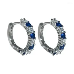 Stud Earrings Gem Stone 925 Sterling Silver Hoop Blue Sapphire And White Rhinestone For Women Girls Gift