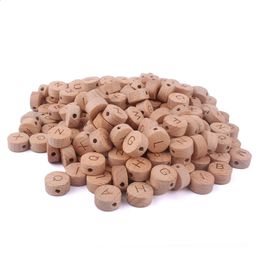 50pcs Flat Round Wooden Alphabet Beads Natural Wood Letter Beads For DIY Baby Teething Necklace Bracelet Pacifier Clip Chain 240202