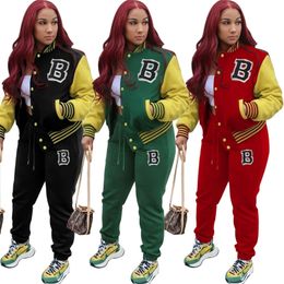 Letter Striped print Women Fall Two piece Set Sweatshirt Zipp jacket Top Trousers Sports Baseball Uniform Workout Outfits 240129