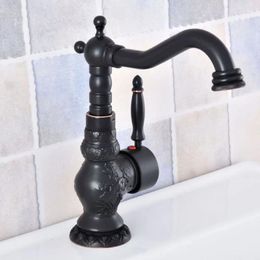 Bathroom Sink Faucets Oil Rubbed Bronze Faucet Retro Style Basin Rotating Single Handle Hole And Cold Water Nsf625