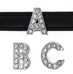 20PClot 10mm A T silver rhinestones bling Slide letter diy Charms fit for 10MM keychains leather wristband6731137