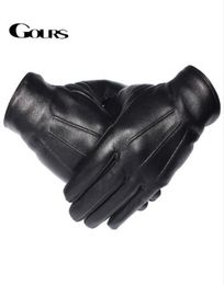 Gours Men039s Genuine Leather Gloves Real Sheepskin Black Touch Screen Gloves Button Fashion Brand Winter Warm Mittens New GSM06074403
