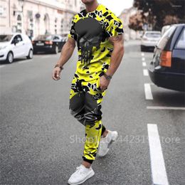 Men's Tracksuits Skull 3D Printed Hip Hop Tracksuit Set Summer Short Sleeve T Shirt Trousers 2 Piece Casual Outfit Oversized Fashion Men