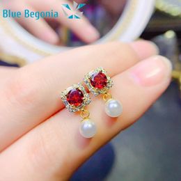 Stud Earrings Garnet For Women Anniversary Exquisite And Elegant Pearl Gift Fine Jewellery 925 Sterling Silver 5MM Gemstones