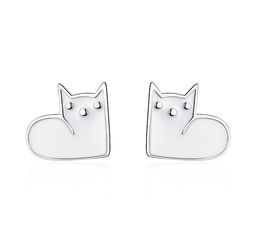 TT197 S925 Sterling Silver Needle Super Cute Cats Ear Stud Earrings Female Personality Epoxy Black Cat Jewellery For Young Girl Gif8213185