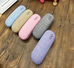 Fashion linen Pattern Metal Hard Shell Eyeglasses Case Protective Linen Case Fabrics Large Glasses Case Concise assorted colour4745208