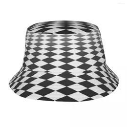 Berets Black And White Chequered Bucket Hats Panama For Kids Bob Outdoor Hip Hop Fisherman Summer Fishing Unisex Caps
