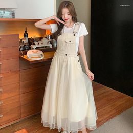 Casual Dresses 2024 Summer Dress Cowboy Mesh Yarn Straps Sweet Age Reduction Pocket Appear Thin Camisole A-Line Fairy Wind