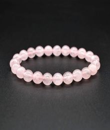 6 8 10 mm Pink Rose powder Crystal quartz natural stone Bracelet Elastic pulse jewelry6985873