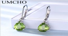 Fashion S925 sterling silver Chandelier olive green topaz gemstone dropshaped long earrings exquisite temperament jewelry2317878