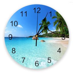 Wall Clocks Ocean Beach Scenery Coconut Tree Decorative Round Clock Custom Design Non Ticking Silent Bedrooms Large
