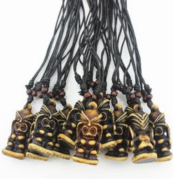 Fashion Jewelry Whole lot 12pcs COOL 3D Tiki Necklace Totem Simulation Bone Carved Hawaiian Brown Totem Tiki Men Pendant Neckl6058615