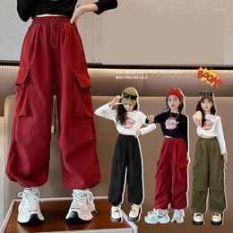Trousers Girls Cargo Pants Autumn Trackpants Korean Pockets Hip Hop Streetwear Dancing Punk Sweatpants Kids Clothes Teenage 6 To 16 Years