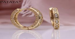 PATAYA New 585 Rose Gold Circle Drop Earrings Women Wedding Jewelry White Round Natural Zircon Luxury Fashion Retro Grid 1172118