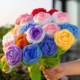 Decorative Flowers Long-lasting Crochet Flower Arrangement Handmade Rose Beautiful Home Decoration Holiday Gift For