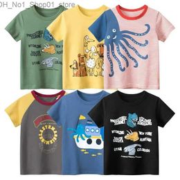 T-shirts Cartoon Animal T Shirt Boys 2024 Summer Childrens Short Sleeve T-shirt Cotton Boy Clothes Octopus Kids Tops Dropshipping Q240218