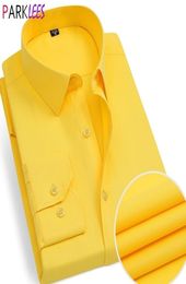 Yellow Mens Dress Shirts Brand Slim Fit Long Sleeve Shirt Men Casual Button Down Chemise Work Office Business Chemise 2105225475766