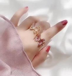 fashion gilded open ring manufacturer direct s Copper Jewellery ring crystal glass gold plated butterfly rings9326881