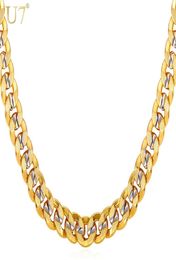 U7 Two Tone Gold Colour Chain For Men Hip Hop Jewellery 9MM ChokerLong Chunky Big Curb Cuban Link Biker Necklace Man Gift N5521412389